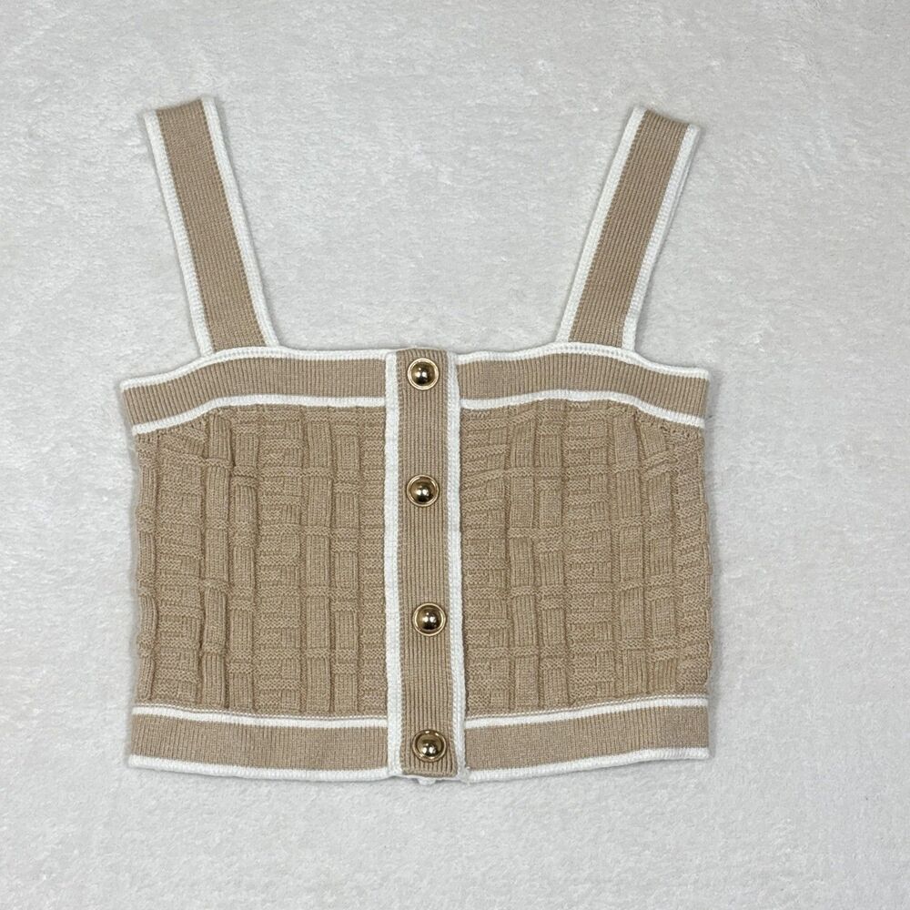 Shein Sweater Womens M Beige Cami Gold Buttons Classic Designer Career Old Money